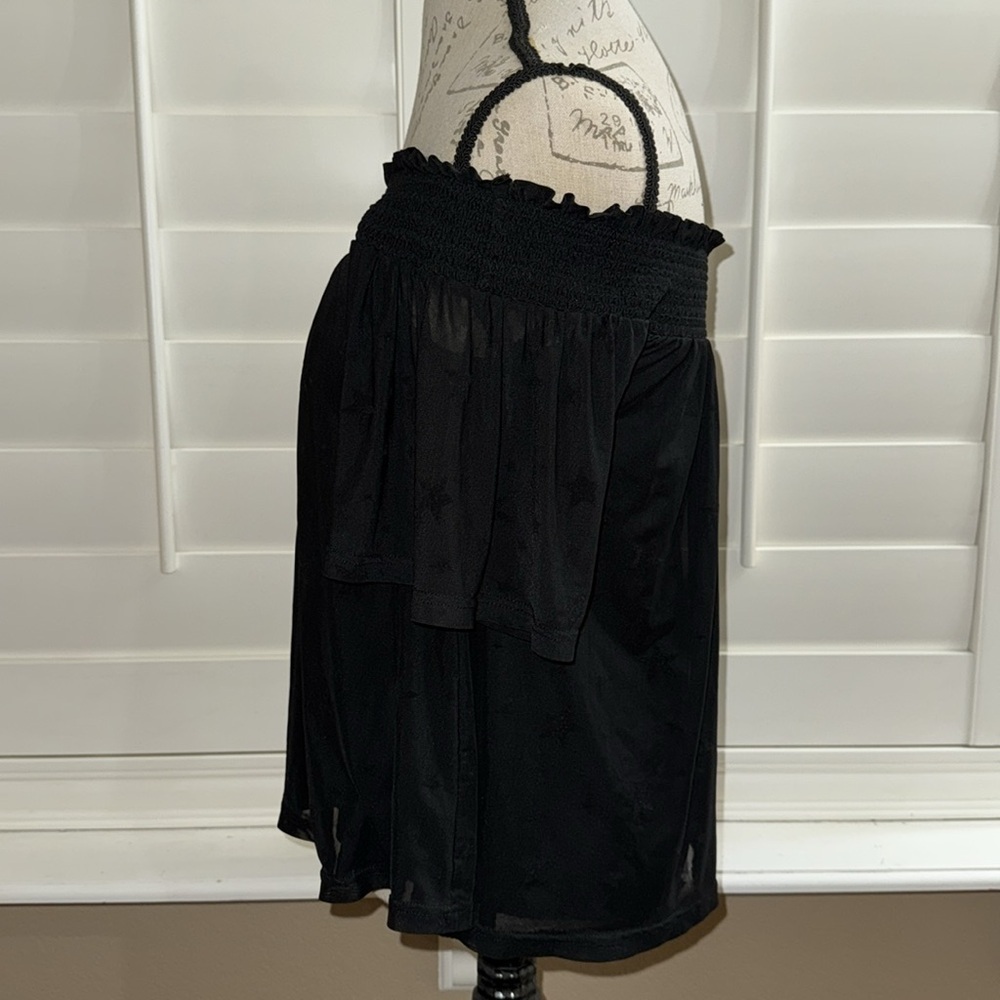 Maeve Anthropologie Sheer Star Off Shoulder Black Top - Picture 4 of 10